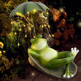 ZOYDP Garden Ornaments Outdoor Frog Statue, Solar Ornaments Outdoor Garden, Waterproof Solar Lights Outdoor Garden Ornaments, Frog and Umbrella Garden Statues Decorations for Yard Housewarming Gift