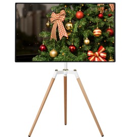 Fydeamer Universal Tripod Easel TV Stand for 32-65 inch LED LCD Screen Flat Curved Screen, Height Adjustable Studio TV Display Stand with 140° Swivel for Bedroom, Living Room, Corner TV Stand (White)