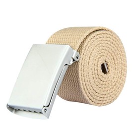 WedDecor Unisex Webbing Belt Fits 26-51 Inches Army Combat Style Cotton Fabric Canvas Material With Shiny Silver Buckle Slide Catch Clamp for Casual Wear -Biege