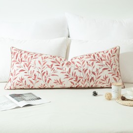 VOGOL Pink Leaves Printing Throw Pillow Cover, Home Decorative Farmhouse Long Lumbar Pillow Cover for Bed, Accent Pillowcase Cover for Couch Living Room, 14 x 36, Pack of 1