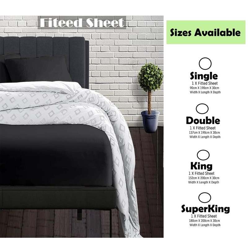 Black bed sheets double Microfibre fitted sheet Deep Pocket 12