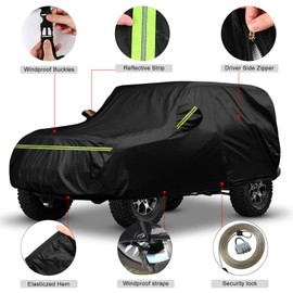 Waterproof Car Cover Replace for 2007-2024 Jeep Wrangler 4 Doors, 6 Layers All Weather Custom-fit Car Cover with Zipper Door & Windproof Bands for Snow Rain Dust Protection (2007-2024, 4 Door)