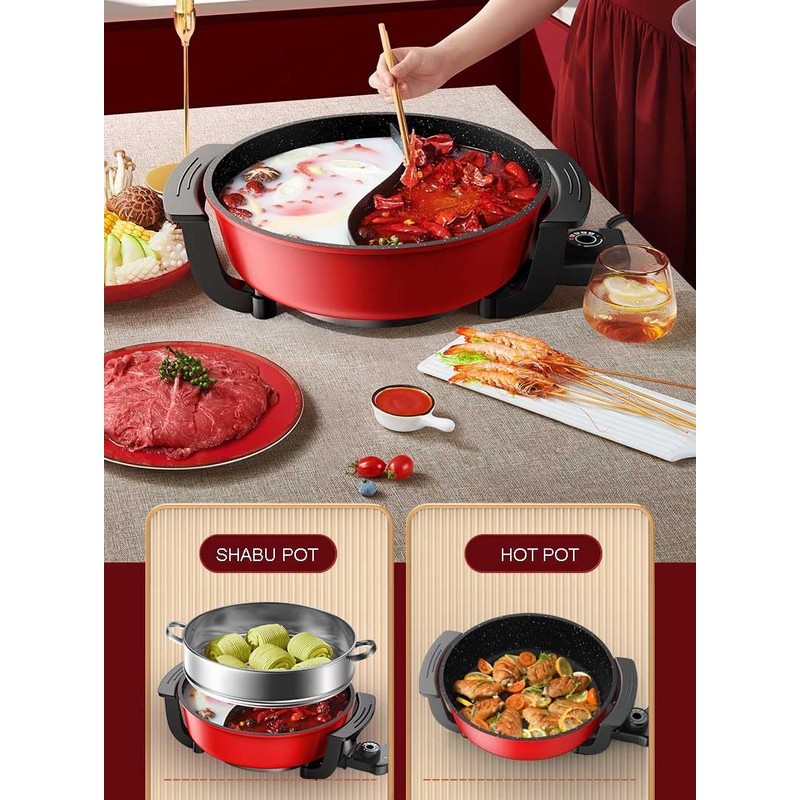 Electric Griddle Skillet Shabu Shabu Hot Pot Nonstick Cooking Frying