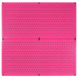 Wall Control Pegboard Rack Horizontal Metal Pegboard Garage Tool Storage Pack - Two 32-Inch Wide x 16-Inch Tall Easy to Install Peg Boards (Pink)