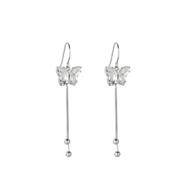 SLUYNZ 925 Sterling Silver CZ Butterfly Dangle Earrings Chain for Women Crystal Butterfly Drop Dangling Earrings Tassel Chain, Sterling Silver