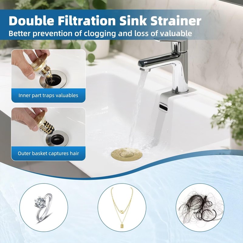 iFealClear 2 Pack Upgraded 4-in-1 Bathroom Sink Drain Strainer, Universal