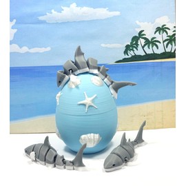 3pcs 3D Printed Sharks, Cute and Interesting Shark Design Decoration, 4.5" Movable Fidget Toy for ADHD Autism AS001-GRAY-BLE