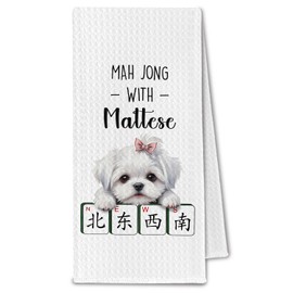 ChissNook Maltese Mahjong Kitchen Towels, Maltese Dog Lovers Gifts for Women & Men, Mahjong Mah Jong Dog Hand Dish Tea Towels for Kitchen Bathroom Decorative, 16x24 Inch