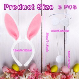 Set of 3 Rabbit Ears Headband Set, Cute Rabbit Ears, Hair Bands, Headband, Plush Rabbit Ears, Bow Tie, Tail Party Accessories, for Easter, Carnival, Party, Cosplay, Costume Decoration, Children and