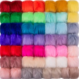 SIQUK 50 Pieces Faux Fur Pom Pom Fluffy Pom Pom Balls with Elastic Loop Faux Fox Fur Pom Pom for Hats Beanie Shoes Scarves Gloves Bags Accessories, Rainbow