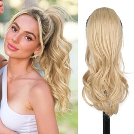 QGZ Long Wavy Drawstring Ponytail Extension for Women 18 Inches Natural Straight Synthetic Pony Tail Hair Extension for Girls Kids