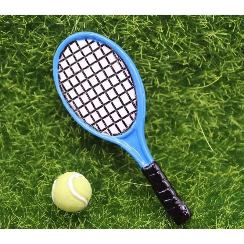 Blue and Green Miniature Tennis Racket Set, 1/12 Scale Accessories,