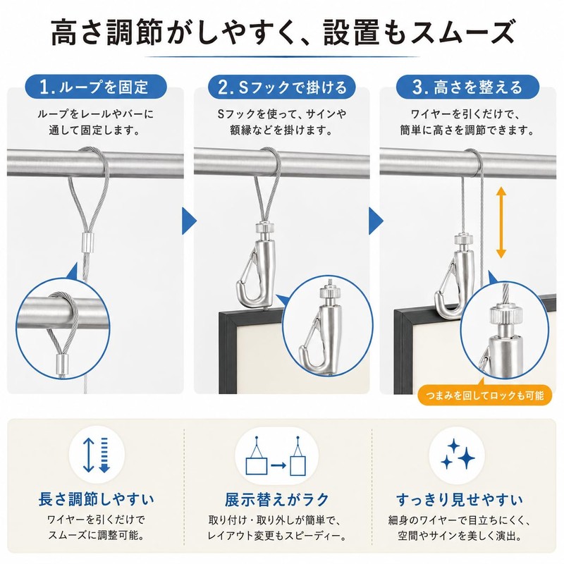 Yanuki 4 Pieces Picture Rail Wire 0.06 in (1.5 mm)