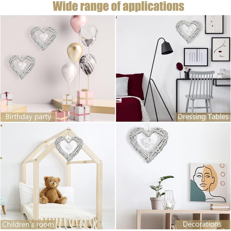 Rattan Hearts Wall Hanging Decoration, Heart Shape Wicker Wreath Ornament