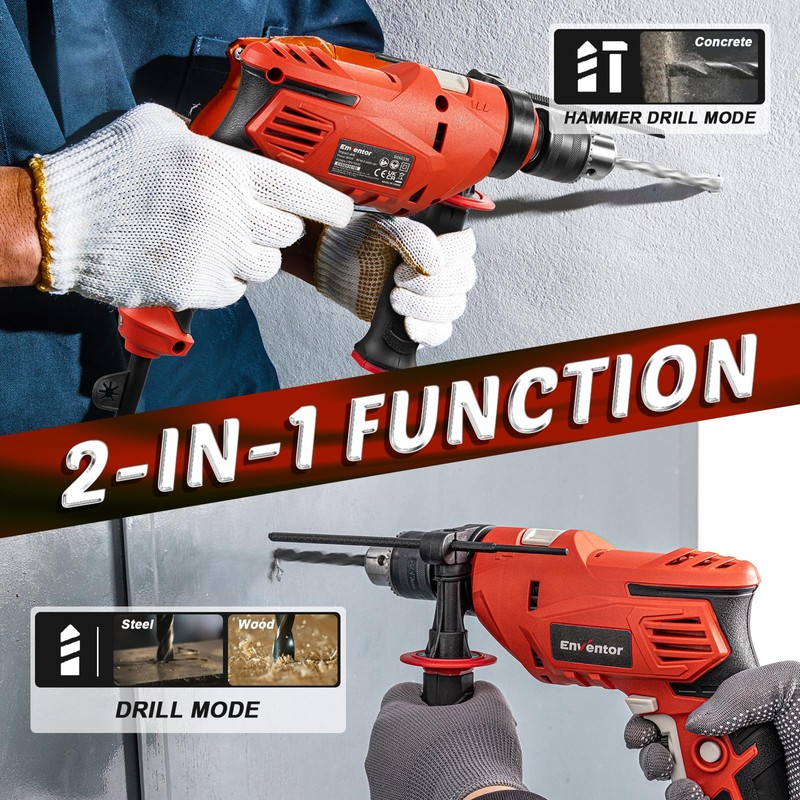 Enventor 7.5 Amp Hammer Drill, 1/2 Inch Electric Drill Hammer,