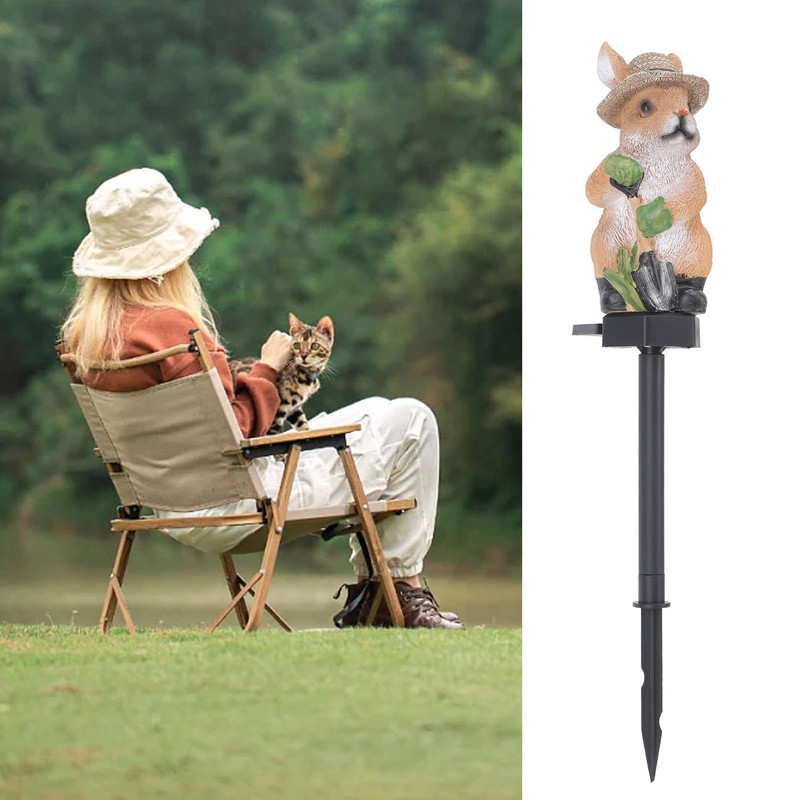 Solar Garden Light Bunny Statue Plastic IP65 Waterproof All Weather