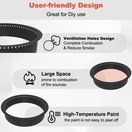 Outdoor Smokeless Fire Pit Ring Liner 43-Inch Outer/39-Inch Inner Diameter, Heavy Duty Solid Metal Steel Round Firepit Rim Insert for Outside DIY Campfire Ring Above or In-Ground, Black
