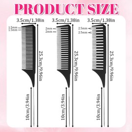 BOHUIZ 3Pcs Highlight Comb, Professional Highlighting Combs With Parting Tip, 3 Sizes Hair Dye Comb, Foiling Combs HighlightCombs for Highlighting for Home Hair Salon Weaving Styling(Black)