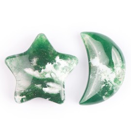 SMQ Moss Agate Moon Star Shaped Worry Stone Healing Crystal Set Tumbled Pocket Chakra Stones for Home,Office Decor,Yoga Balance Meditation,DIY Jewelry Making