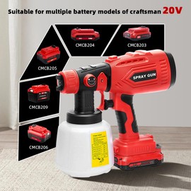 Paint Sprayer Compatible with Craftsman 20V Lithium Battery, Cordless Paint Sprayer HVLP Spray Gun with Copper Nozzle, 200W Power Easy to Clean for Home Interior,Exterior, Renovation(Tool Only)