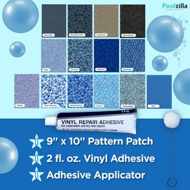 Poolzilla All-in-One Vinyl Repair Kit - Swimming Pool Liner Repair - (1) 9’’ x 10’’ Patch in Butterfly Effect, 2 fl oz Vinyl Adhesive, (1) Dauber Applicator