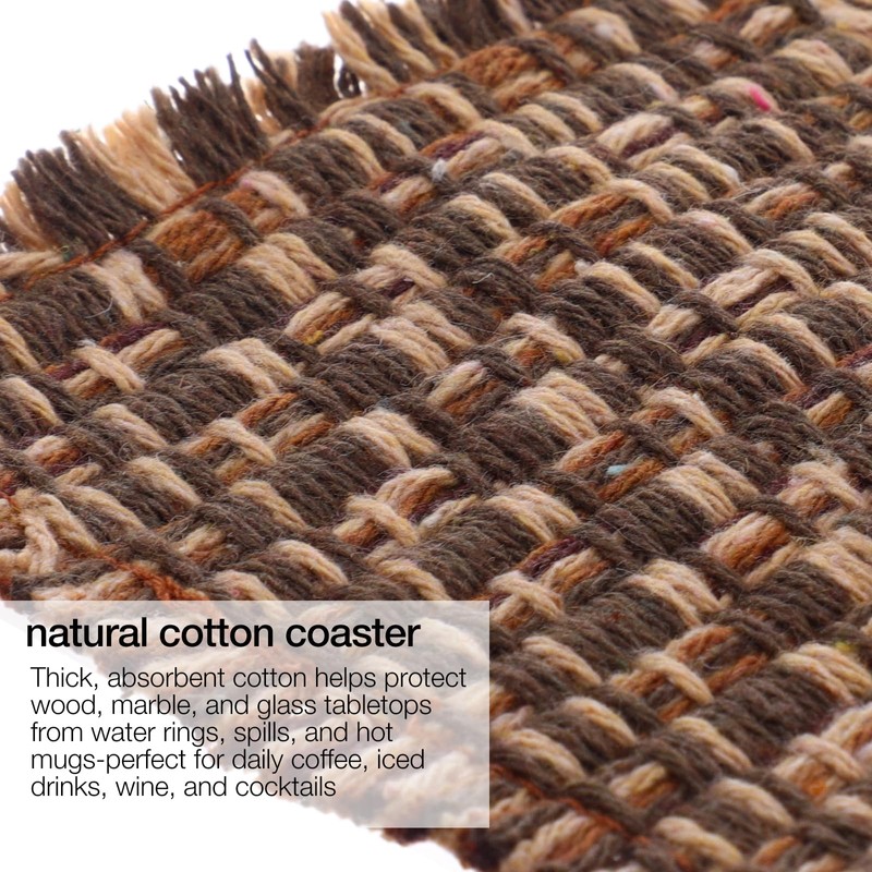 Set of 10 Fabric Drink Coasters, Handcrafted Cotton Woven Coasters