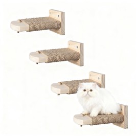 4 in 1 Parete da Arrampicata per Gatti, Scala a Muro per Gatti, Scale e Gradini da Parete per Gattis, Scaletta in Legno Massiccio di Gomma con Corda di Luta per Graffiare, Fino a 35 kg