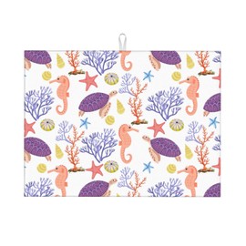Purple Beach Sea Turtle Dish Drying Mat 18x24 For Kitchen Counter Absorbent Microfiber Dishes Pad Dish Drainer Rack Mats Fast Dry Kitchen Accessories
