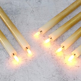 Wondise Flickering Flameless Taper Candles with Remote and Timer, Battery Operated Real Wax 3D Flame Gold Candles for Wedding Holiday Decoration, Set of 6(D0.78 x H9.64 inch)