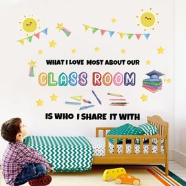 IARTTOP What I Love Most about is Who I Share with It Wall Decal Inspirational Quote Sticker for Classroom Colorful Star Sun Wall Art Motivational Inclusion Nursery Decor for School Wall Bedroom