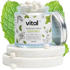 Vital Toothpaste Tabs with Nano-Hydroxyapatite | Naturally Whitens + Remineralizes Teeth | Fluoride & Plastic Free | Combats Sensitivity | Travel & Eco Friendly | Fresh Mint | 248 Tablets (4 Month)