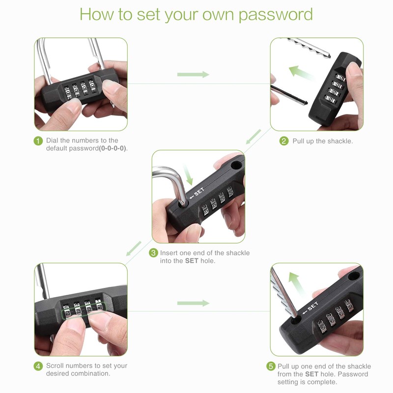 KeeKit Combination Padlock, 4 Digit Resettable Combo Lock with Adjustable