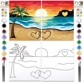 PAILIM 2 Pack Sip and Paint Kit for Adults Couples Painting Kit Pre Drawn Canvas to Paint Valentines Day at Home Date Night Party Favor Supplies Art Painting Set Couples Activity Hawaii Beach 8x10 Canvas Painting Kit