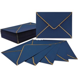 WEZCHUGHAOL 50 Pcs Invitation Envelopes, V-Flap Envelopes Mailing Card Envelopes, Quick Seal Envelopes with Gold Border for Birthday, Weddings, Graduations, Greeting Cards (Blue, 4 x 6 inch)
