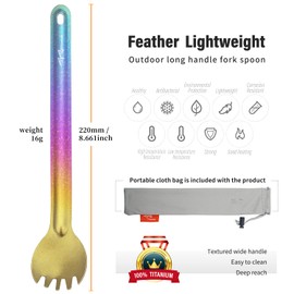 TiTo 2Pcs Titanium Spork Ultralight Long Handle Spoon Fork Portabale Tableware for Outdoor Camping & Hiking Backpacking Flateware with Bag (Bright Colorful)