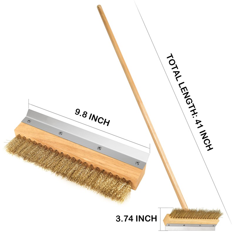 LRUI Pizza Oven Brush with Scraper,41-Inch Long Wood Handle Brass