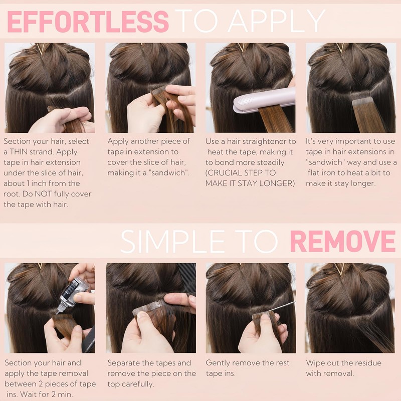 FUOTONBUTY Tape in Hair Extensions Human Hair Double Stitched Invisible