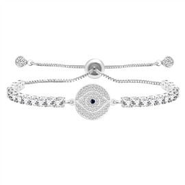 Zircobic Evil Eye Nazar Ojo Bracelet for Women - Protection Blessing Platinum Plated Brass Cubic Zirconia Lucky Tennis Bracelets Pulseras Para Mujer YA4809