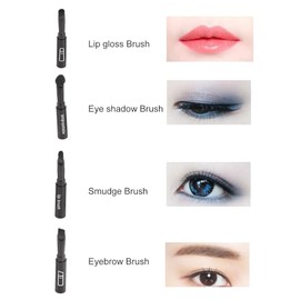 Juego de Brochas de Maquillaje Telescópicas 4 en 1, Brochas Cosméticas Portátiles Retráctiles para Labios, Cejas, Sombras de Ojos(Negro)