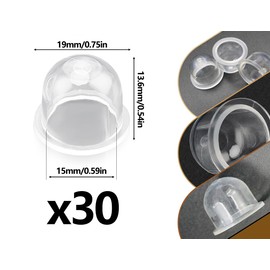 Emezddo Pack of 30 Carburettor Primer Pump Bulb, Universal Fuel Pump Primer Bulb, Petrol Ignition Capsule Piston, Primer Pump Bulb, for Lawnmowers, Blowers, Trimmers, Brush Cutters (19 mm)