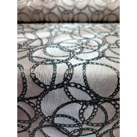 Divastyletextiles Beige Damask Jacquard Brocade Chain Circle Gold Emerald Fabric Sold By The Yard