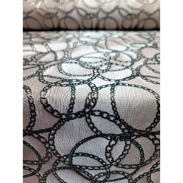 Divastyletextiles Beige Damask Jacquard Brocade Chain Circle Gold Emerald Fabric
