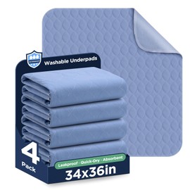 Washable Bed Pads 34" x 36" - 4 Pack, Blue, Waterproof Bed Pads for Incontinence, Bed Wetting Pads for Bed, Sofa, Floor, Resuable Underpads for Adults, Seniors, Pet