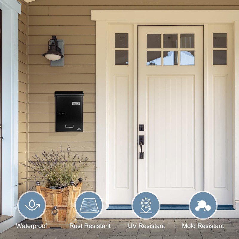 KINGCEPHAS Outside Wall-Mounted Mailbox with Combination Lock, Suggestion Box, Square