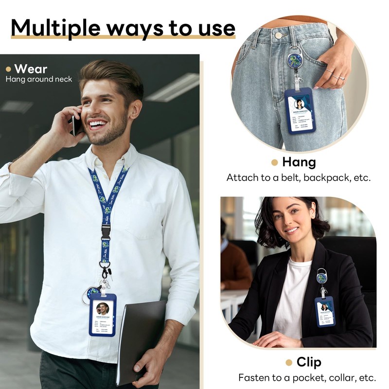 Handlein Retractable Badge Holder with Detachable Lanyard, Heavy Duty ID