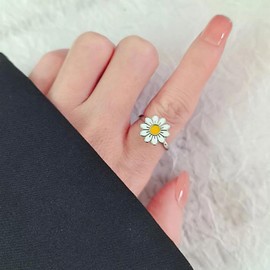 IMINI Tiny Daisy Fidget Spinner Rings for Women Girls Free Rotating Stress Relief Open Stackable Finger Ring, Metal, No Gemstone