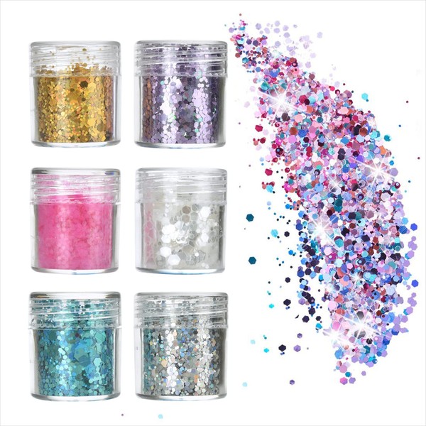 DealKits Glitter Face 6 Boxes, Chunky Sequin Festival Body Glitter