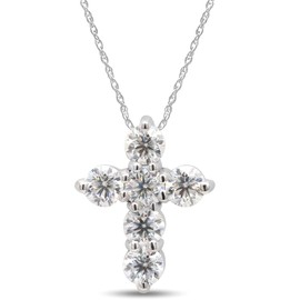 SAVEARTH DIAMONDS 1/2 Carat Round Cut Lab Created Moissanite Diamond Cross Pendant Necklace In 14K White Gold Over Sterling Silver Jewelry For Women With 18" Chain (VVS1 Clarity,0.50 Cttw)