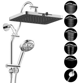 Hibbent 13-Inch High Pressure Shower Head Combo Handheld Showerhead with Extension Arm - Chrome