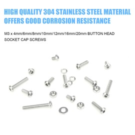 DYWISHKEY 566 Pieces M3x 4/6 /8/10 /12/16 /20mm Button Head Socket Cap Screws Nuts Washers Assortment Kit, M3 Screw Kit, 304 Stainless Steel
